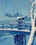 Hasui 巴水: Blue Version of Evening Snow, Edo River (SOLD)