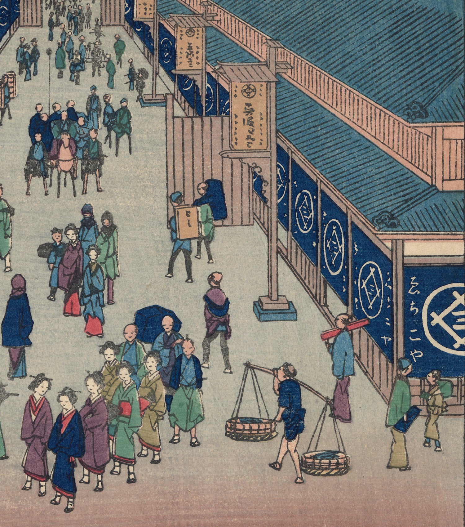 Hiroshige 広重: The Shopping Street Suruga-chô する賀てふ