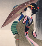 Ikeda Terukata: Surprised Beauty with Umbrella in Snow (Sold)