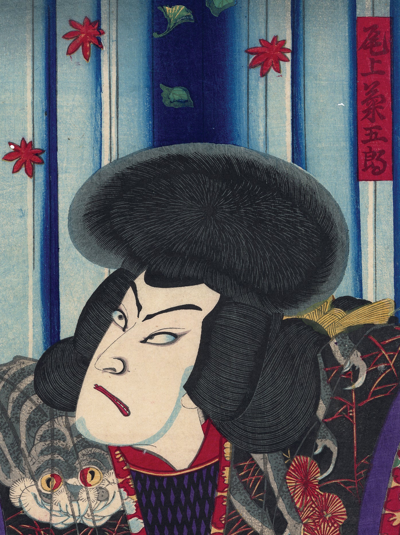 真作/尾上菊五郎/菊図/布袋屋掛軸HH-17 国親：尾上菊五郎 土蜘蛛の衣と滝（販売済み） – Egenolf Gallery