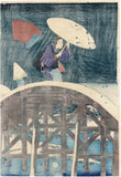 Kunisada II: Snow Triptych with Prince Genji on Sugatami Bridge (SOLD)