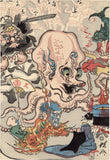 Kawanabe Kyosai  河鍋 暁斎: Octopus Satire Triptych  狂斎百狂 どふけ百万編　(Sold)