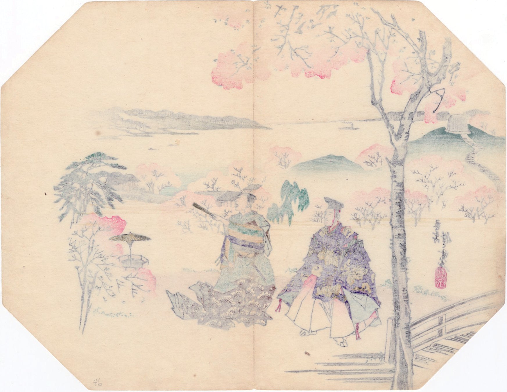 Kawanabe Kyosai 河鍋 暁斎：桜と公園の扇面画（売却済み） – Egenolf