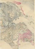 Kawanabe Kyosai  河鍋 暁斎: Shoki Riding a Tiger and Chasing Demons  (Sold)