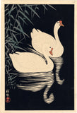 Koson 小原古邨 : Two Geese Swimming at Night 鵞鳥、鵝鳥 (Sold)