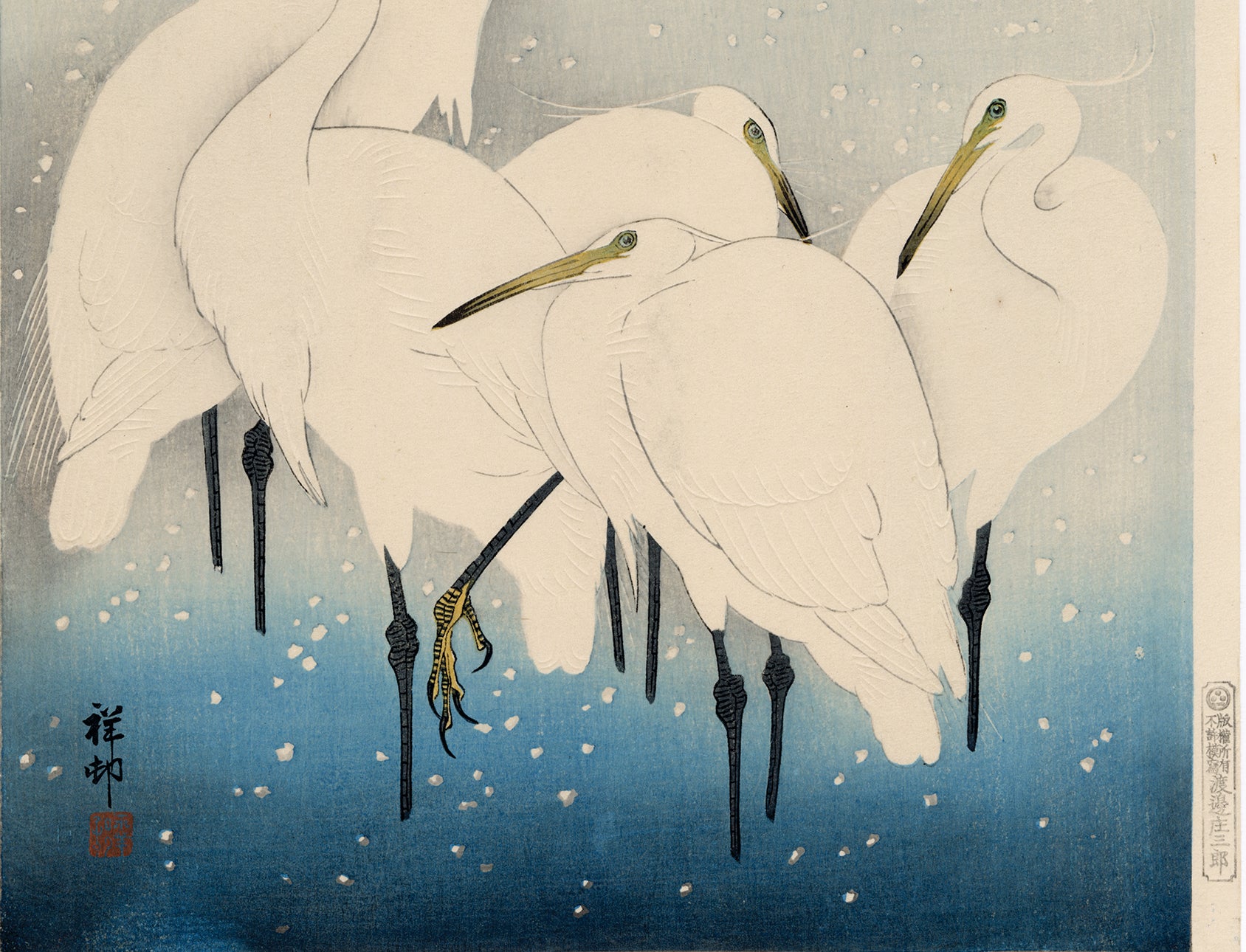 Koson 小原古邨:egrets in the snow 雪に白鷺 (sold) – Egenolf