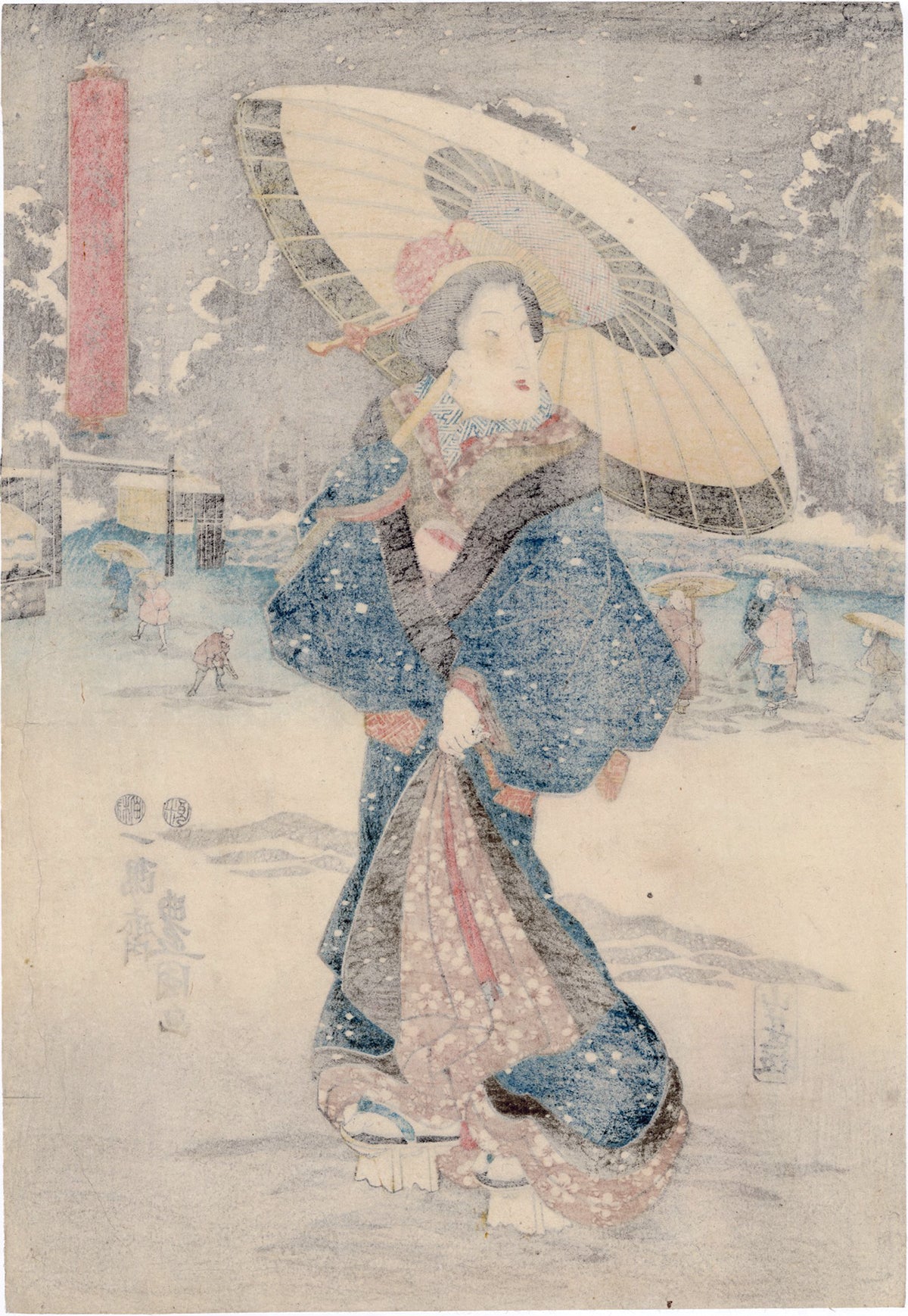 国貞：雪の中で傘を持った美女たち（販売済み） – Egenolf Gallery