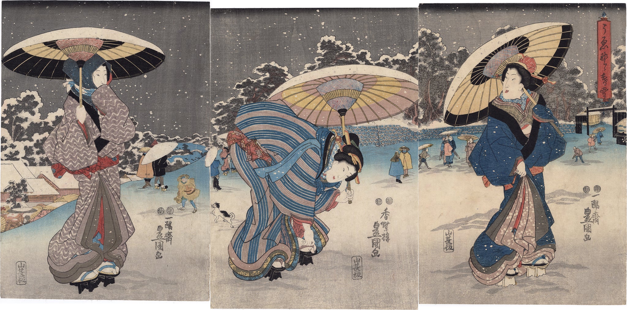 Kunisada: Beauties in Snow with Umbrellas (Sold) – Egenolf