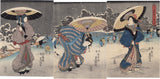 国貞：雪の中で傘を持った美女たち（販売済み）