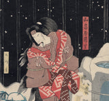 Kunisada: Vertical Diptych of Nighttime Rescue (Sold)