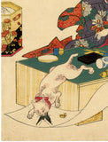 Kuniyoshi: Cat pouncing on painting (Sold)