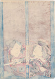 Kunisada: Two kabuki actors posed against textured wooden placards