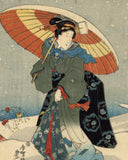 国貞：雪の中の傘を持った美女（販売）
