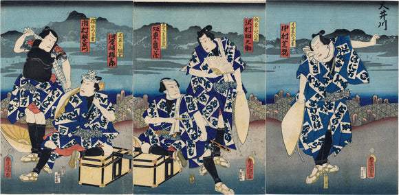 Kunisada:  Actors Along the Oi River, One with Tattoo