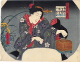 Kunisada: Fan Print of Beauty with Insect Cage 団扇絵 (Sold)