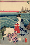 Kunisada: Prince Genji and Female Abalone Divers at the Seashore Triptych