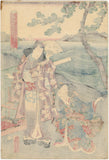 国貞：光源氏と海岸三連祭壇画の雌アワビダイバー