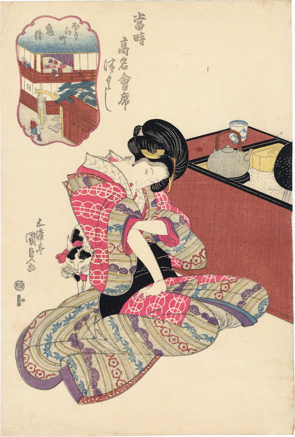 Kunisada: Seated Beauty with Cat