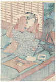 Kunisada: Hair Dyeing, Sewing, Washing Kimono--Flourishing Women of the Day