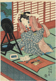 Kunisada: Hair Dyeing, Sewing, Washing Kimono--Flourishing Women of the Day