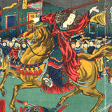 Kuniyoshi: Heroine Defeating Two Men on Horseback (Sold)