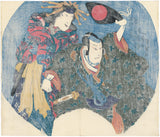 Kuniyoshi: Fan Print of Two Kabuki Actors from the Chronicle of the Battle of Ichinotani (SOLD)