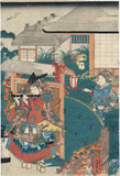 Kuniyoshi: Ushiwakamaru Serenading Joruri-hime with his Flute