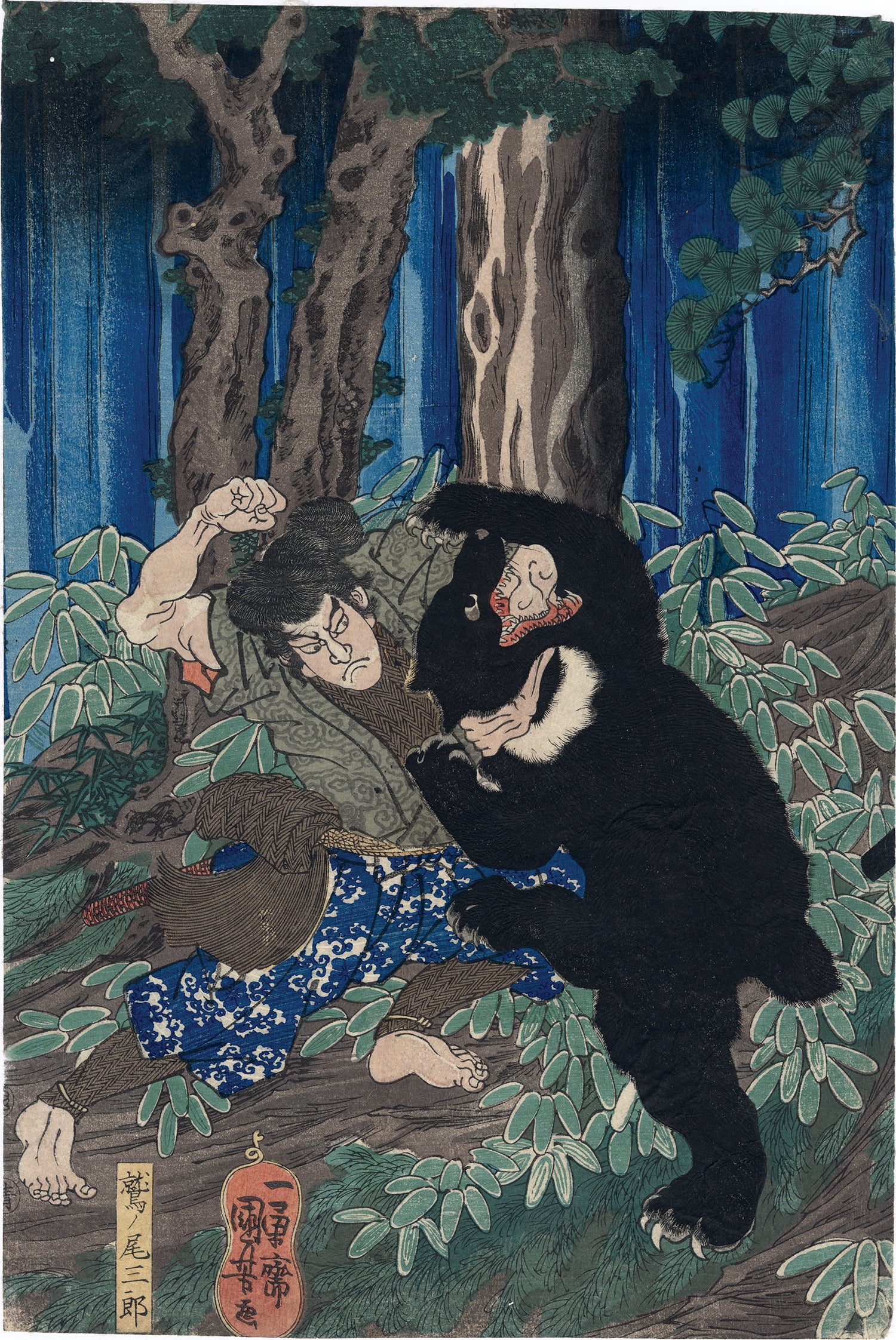 国芳：クロクマと格闘する鷲尾三郎（販売） – Egenolf Gallery