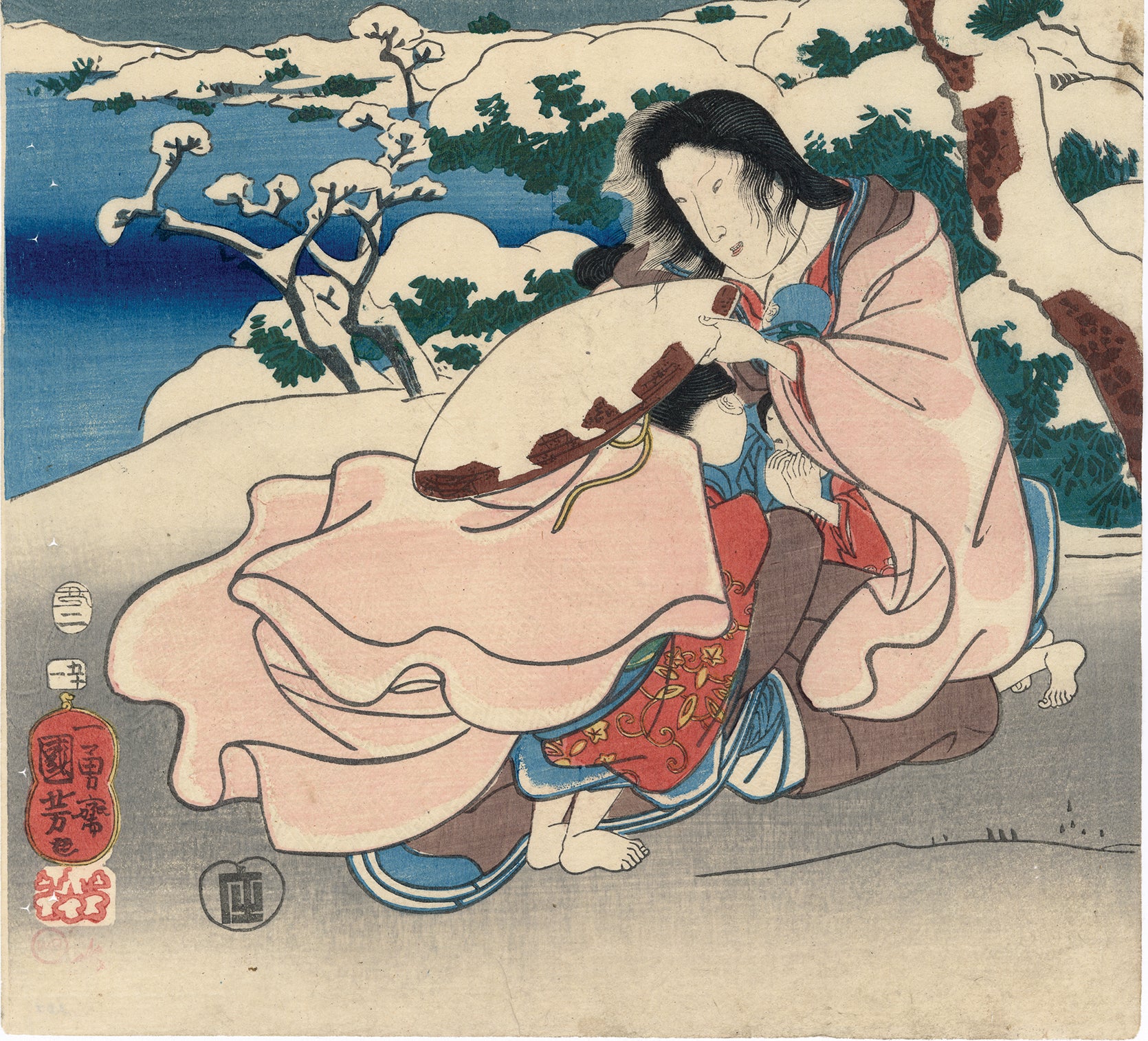 国芳国芳：伏見駅。常盤御前 子連れ雪中逃走（販売済み） – Egenolf