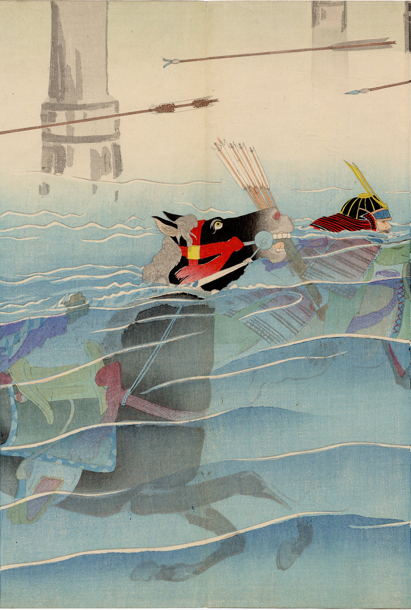 Kiyochika 清親：宇治川の競走；馬と泳ぐ武者（SOLD） – Egenolf