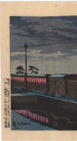 Kiyochika 清親: Steam Train by Night--View of Ushimachi in Takanawa 高輪牛町朧月景 (Sold)
