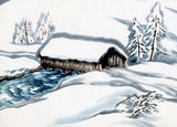 小幡：屋根付き橋が特徴の穏やかな雪景色（販売済み）