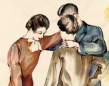 Obata: Watercolor of Three Berkeley Students Joined in a Circle (SOLD)