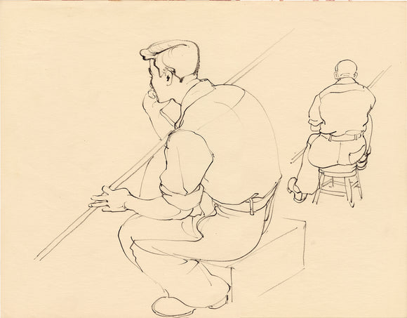 Chiura Obata:  Two Pencil Studies of a Seated Worker (SOLD)