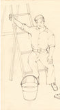 小畑千浦:はしごを持った労働者を描いた 2 つの鉛筆画 (販売済み)