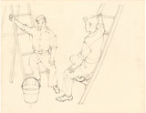 Chiura Obata:  Two Pencil Studies of Workmen with Ladders (Sold)