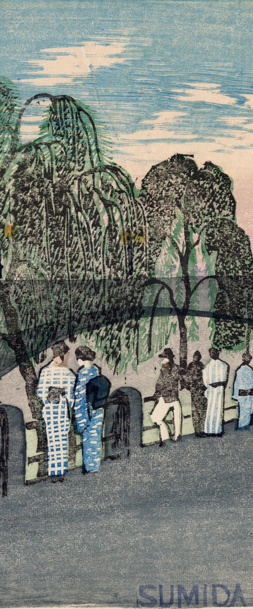 □織田一磨 隅田公園 木版画 鉛筆サイン 額装