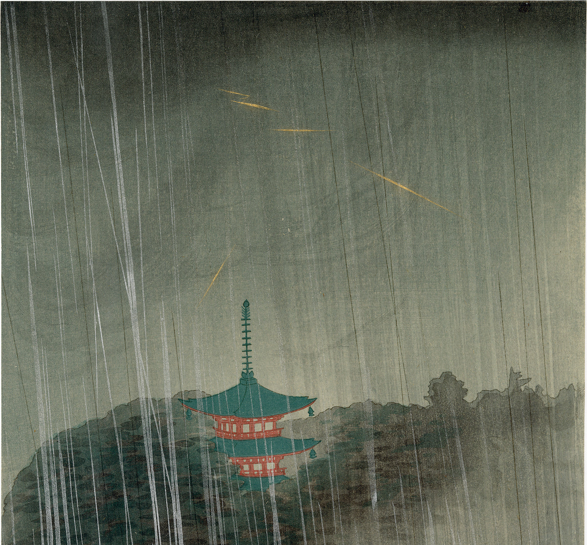 Kawatsura Yoshio (Negoro Raizan): Thunderstorm at Enzan, Shiba, Tokyo ...