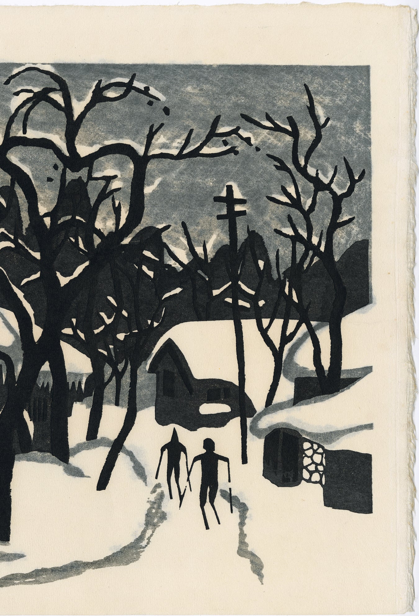 斎藤清：スキーヤーとのあいずの冬 – Egenolf Gallery Japanese Prints