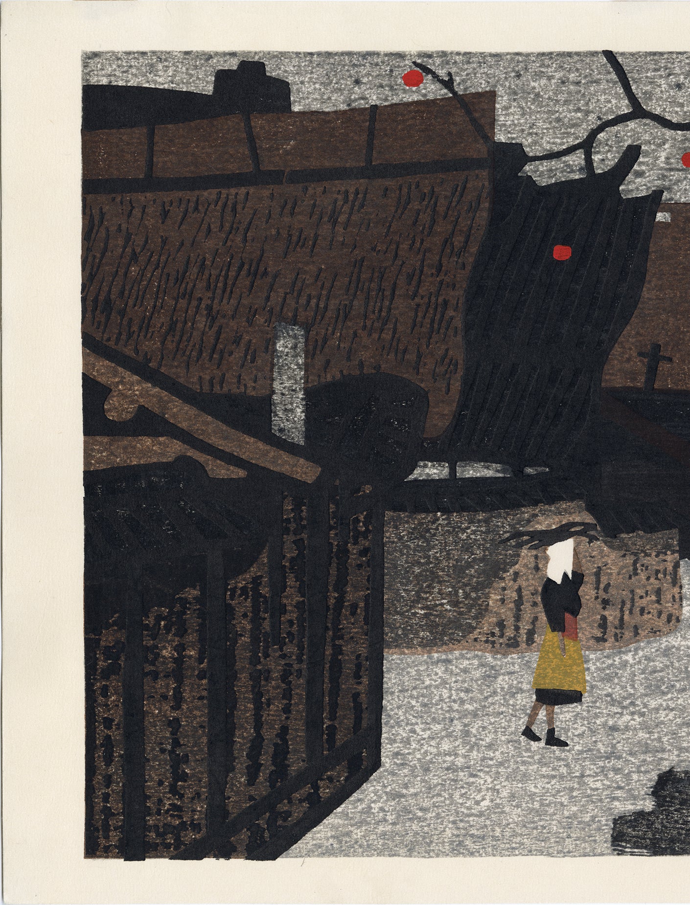 斉藤清 女と柿の木の村（販売済み） – Egenolf Gallery Japanese Prints