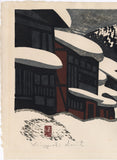Kiyoshi Saito: Winter in Aizu with Caped Villagers (Sold)