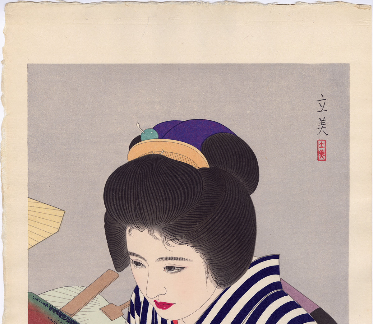 Tatsumi Shimura: Late Summer (Beauty in a Striped Kimono) (Sold ...