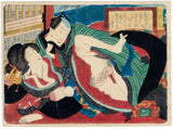Utagawa School: Three koban shunga scenes of amorous activities