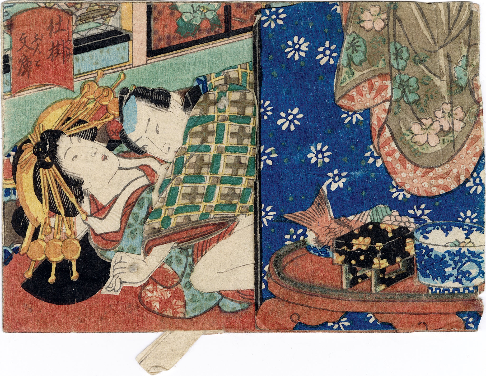 Utagawa School: Movable Paper Doll Shunga scene “Shikake bunko ...