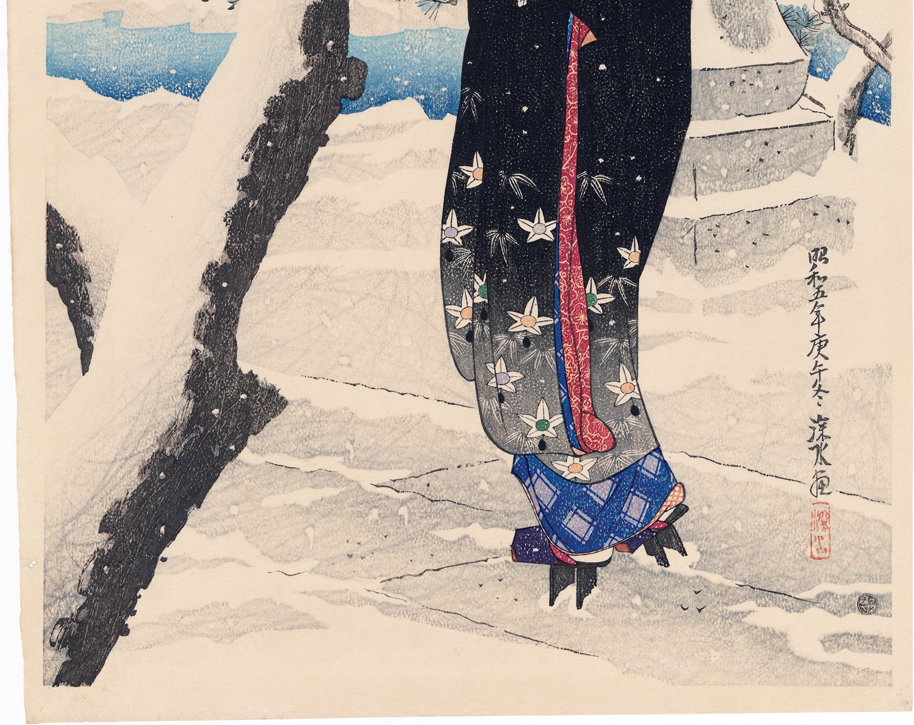 伊東　深水　「雪」　200枚限定　166番 伊東 深水 作 『初雪』 買取価格相場｜骨董品買取 緑和堂