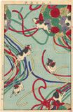 Meiji Artist: Cats, Ribbons and Chrysanthemums Textile Design (Yuzome kami) (SOLD)