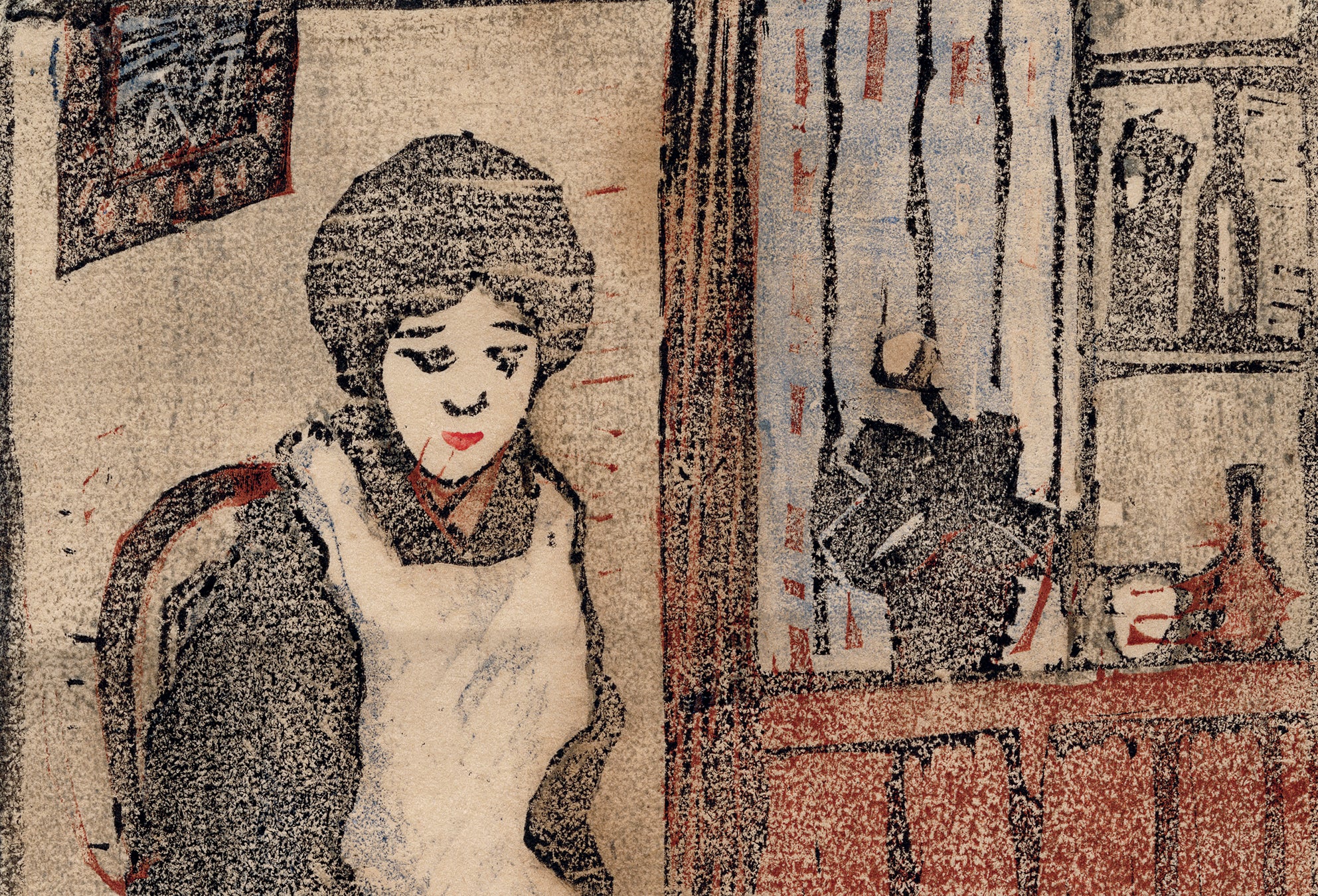 不詳の創作版画作家：本を読む座った女性（SOLD） – Egenolf Gallery