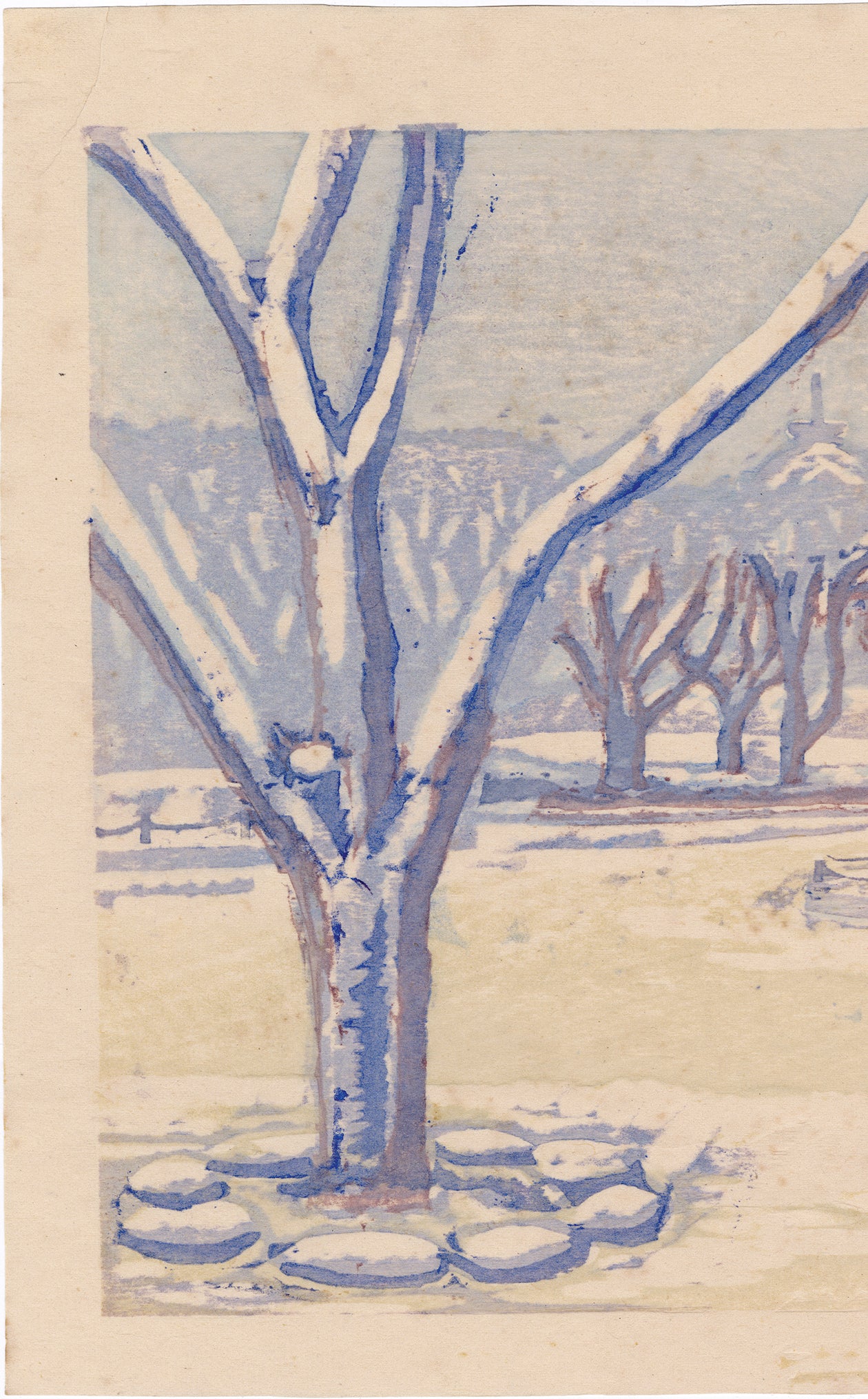 藤森静雄: 春の雪の氷景館 (売約済) – Egenolf Gallery Japanese Prints
