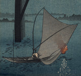 Yoshimuni: Nocturne of Fishing Boat Beneath Bridge (Sold)