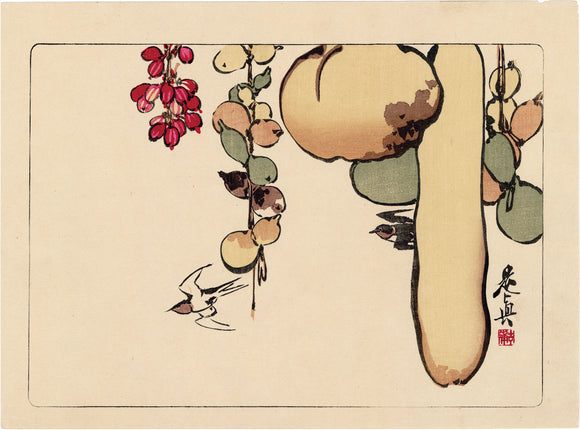 Shibata Zeshin: Hanging Gourds and Zooming Swallows (Sold)